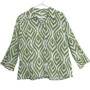JM Collection 100% Linen Button Up Top 3/4 Sleeve Coastal Beachy Chic Size 14